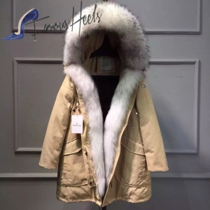 Moncler beige jacket with white fox fur